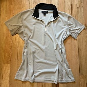 silver with black collar quarter zip horze short sleeve shirt